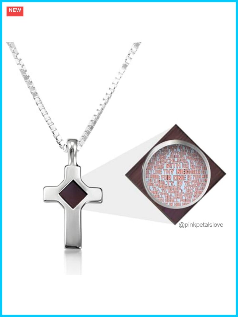 925 Sterling Silver Cross Necklace with Nano Bible Microchip Pendant